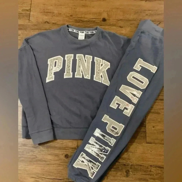 PINK VS HTF RARE BLING SWEATSHIRT/ JOGGERS OUTFIT SET S/M - Picture 4 of 12